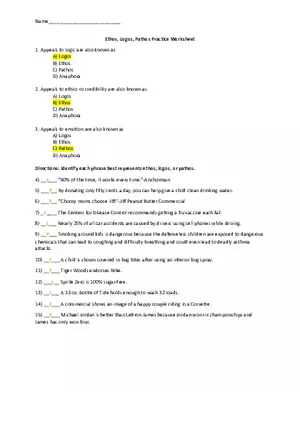 Ethos, Logos, Pathos Practice Worksheet