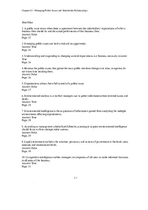 Chapter 02 - Managing Public Issues and Stakeholder Relationships True False