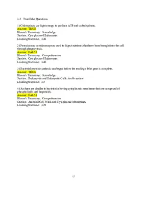 Chapter 3 Cell Structure and Function True False