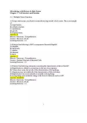 Chapter 3 Cell Structure and Function Multiple Choice
