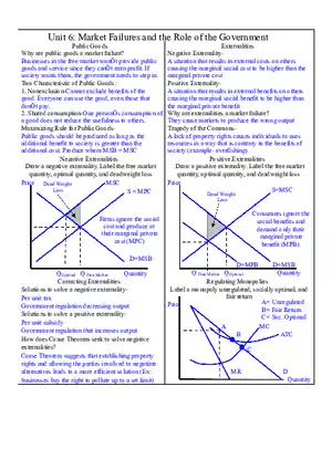 Microeconomics Unit 6 Market Failures and the Role of the Government