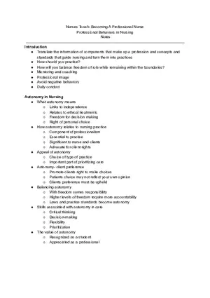 Professional Behaviors in Nursing Notes