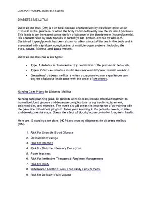 Care Plan Nursing Diabetes Mellitus