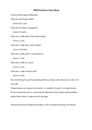 HESI Pediatrics Exam Hints