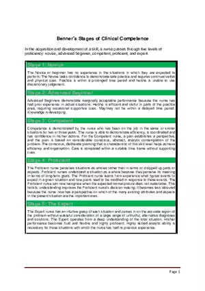 Benner's Stages of Clinical Competence