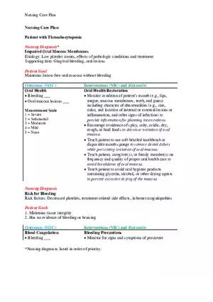 Nursing Care Plan Patient with Thrombocytopenia