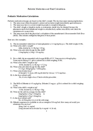 Pediatric Medication and Fluid Calculations