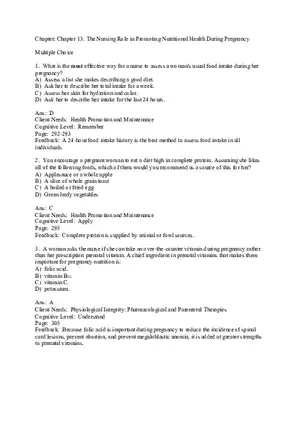 The Nursing Role in Promoting Nutritional Health During Pregnancy Multiple Choice