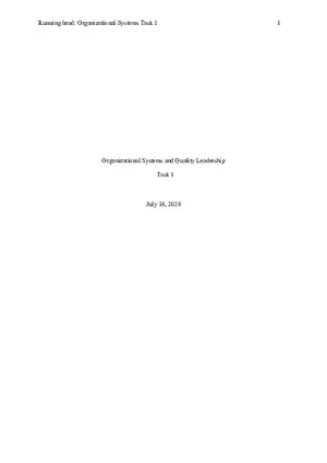 Organizational Systems and Quality Leadership