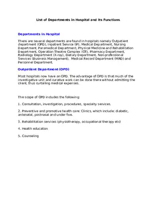 Hospital Departments List