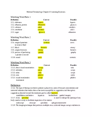 Medical Terminology Chapter 15 Learning Exercises