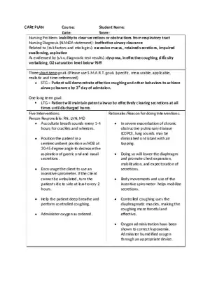 Nursing Care Plan for Aspiration Pneumonia