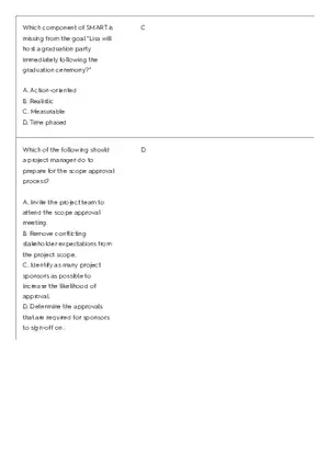 Project Management 91 Quiz Answer Key 2