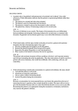 Dementia and Delirium Test Bank