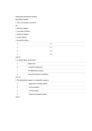 Answer Key - Inflammation and Healing Test Bank
