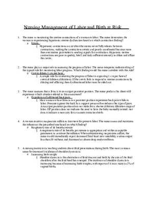 Nursing Management of Labor and Birth at Risk