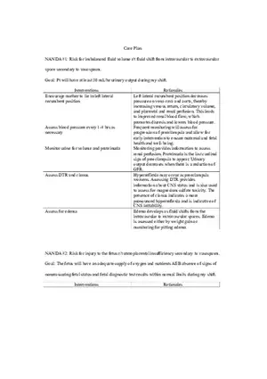Preeclampsia Care Plan