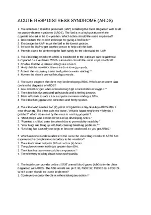 Acute Resp Distress Syndrome (ARDS) Answer Key Part 1