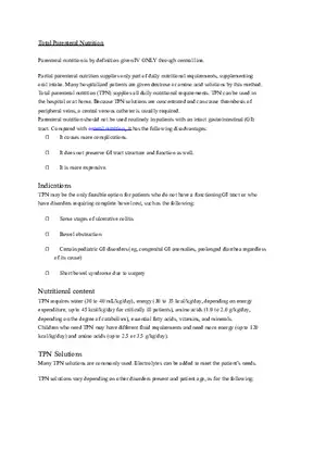 Total Parenteral Nutrition Cheat Sheet for Clinical on Medical Surgical