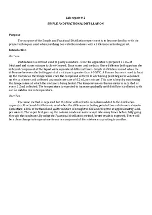 Distillation Laboratory Report