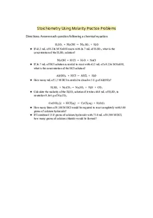 Stoichiometry Using Molarity Practice Problems