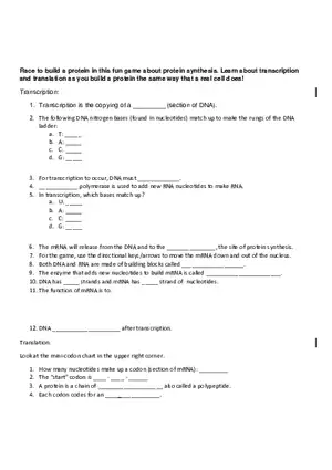 Protein Synthesis Race Worksheet