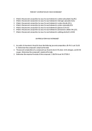 Percent Composition By Mass Worksheet