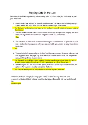 Staying Safe in the Lab Worksheet