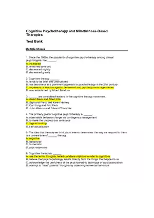 Cognitive Psychotherapy and Mindfulness-Based Therapies - Review Questions