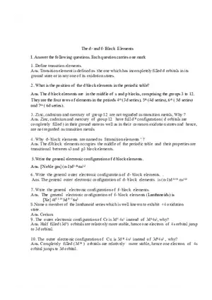 The d- and f- Block Elements Question Bank