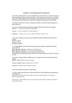 Central Dogma and Gene Expression Worksheet