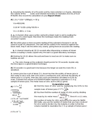 Acetic Acid Pre-lab Assignment