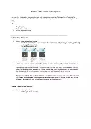 Evidence for Evolution Graphic Organizer