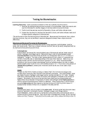 Lab 3 Testing for Biomolecules