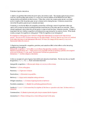 Worksheet - Species Interactions