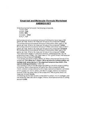 Empirical and Molecular Formula Worksheet + Answer Key