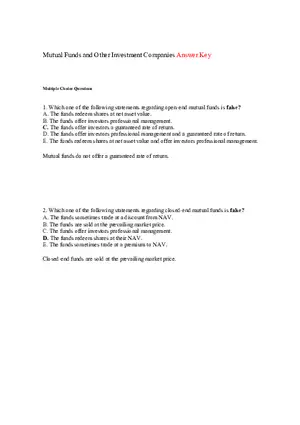 Mutual Funds and Other Investment Companies Answer Key Part 1