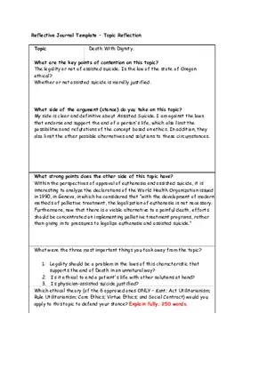 Reflective Journal Template - Death With Dignity