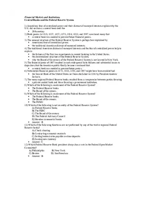 Central Banks and the Federal Reserve System Answers