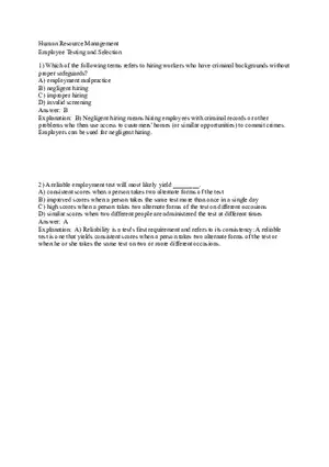 Employee Testing and Selection Test Answer Key Part 1