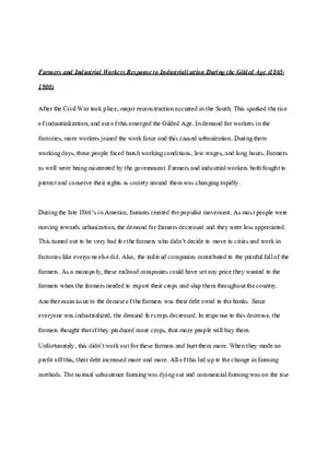 Response of Farmers and Industrial Workers During the Gilded Age Free Response Essay