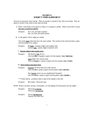 Packet 6 Subject Verb Agreement