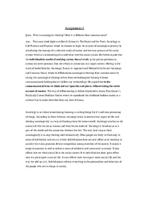 What is Sociological Thinking Assignment