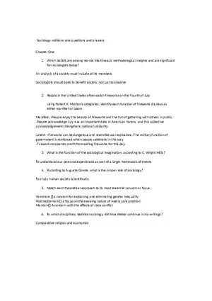 Sociology Midterm One Questions and Answers Part 1
