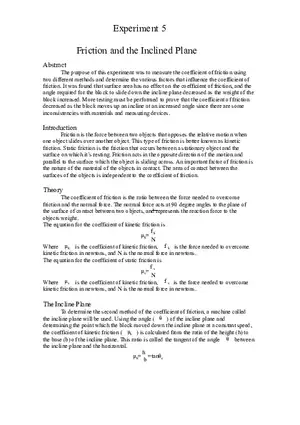Friction and The Inclined Plane Lab Report