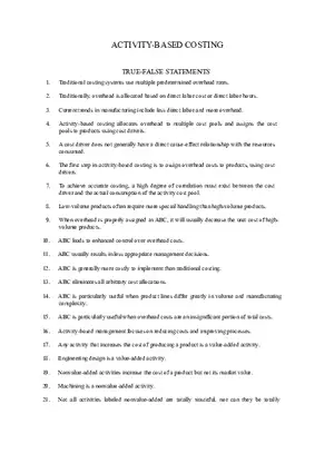 Activity Based Costing Answer Key