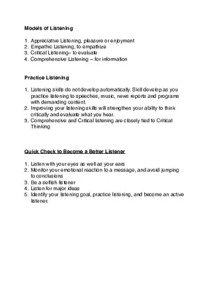 Models of Listening - Notes