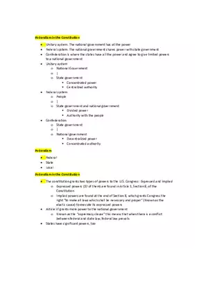 Federalism in the Constitution Notes