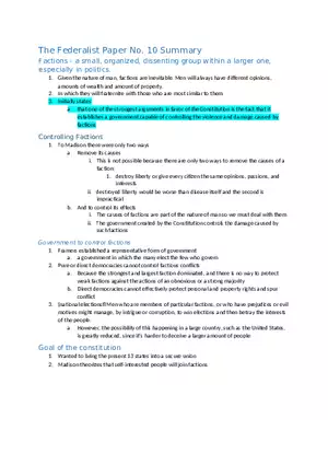 The Federalist Paper No. 10 Summary