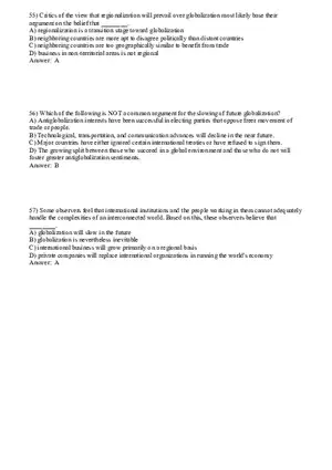Globalization and International Business Answer Key Part 2